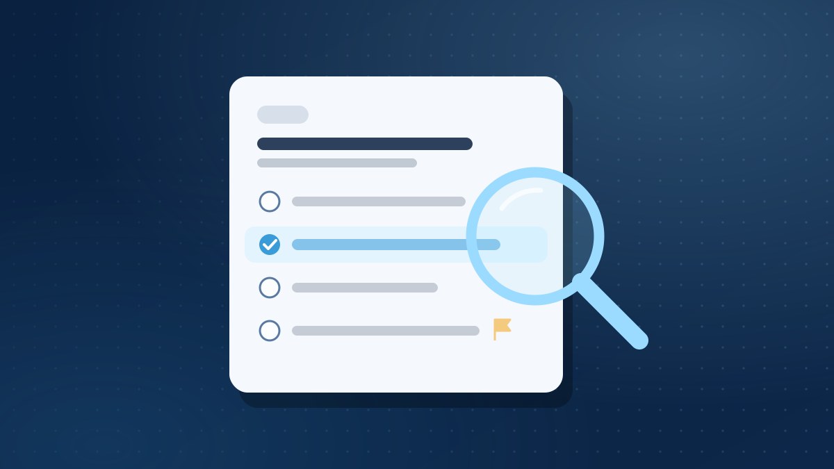 Illustration of a survey screener with one answer checked and a magnifying glass over it